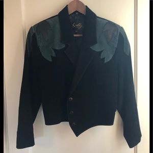 Vintage suede leather crop jacket w/ patchwork